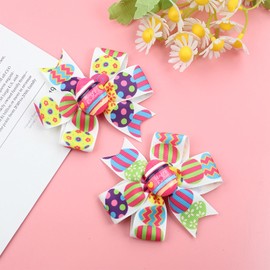2PCS Easter Hair Bow Clips 3 Inch Ribbon Bow Hair Pins Colorful Egg Alligator Hair Bow Barrettes for Toddler Teens Baby Girls School Kids Spring Holiday Outfit Decor Accessories Birthday Gift