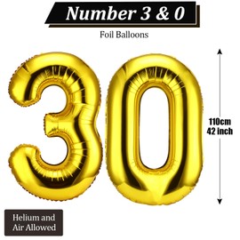 Gejoy 40 Inch Number 30 Balloons Jumbo 30 Foil Giant Number 30 Balloons for 30th Birthday Party Decorations and Rip to My 20s Anniversary Event(Gold)