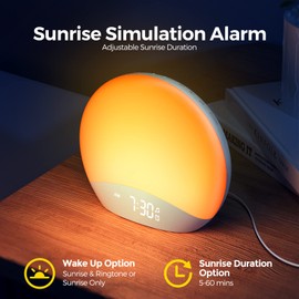 REACHER REACHER Sound Machine Sunrise Alarm Clock with Night Light, 26 Nature Inspired Sleep Sounds, 0-100% Dimmable Clock, Sunrise Lamp, Wake Up Light, Brown/Pink/White Noise Machine for Babys, Adults, Kids