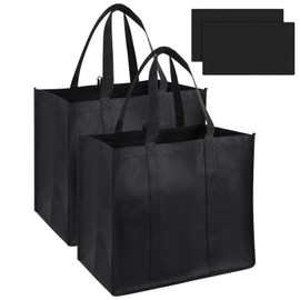 Astriva 2 PCS Large Reusable Shopping Bags Black, Bag for Life Shopping Bags Foldable, Canvas Grocery Tote Bag for Shopper