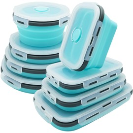 Lunememo 8 Pack Collapsible Silicone Food Storage Containers with Lids, Freezer & Dishwasher Safe, Foldable Lunch Box for Camper, Leftovers, Snacks, Meals