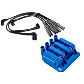 ENA Professional Ignition Coil Pack and 4 Wire Set Compatible with Volkswagen Jetta Golf City 2.0L L4 Replacement for 06A 905 097A 06A-905-097A UF484 C1393 5C1390