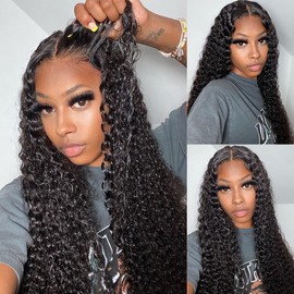 4GIRL4EVER Glueless Ready to Wear Go Wigs Water Wave T Part Lace Front Wigs Human Hair Pre Plucked for Women 4x1 Pre-cut HD Lace Closure Wigs Human Hair Glueless 3D Dome Cap Wig No Combs 180 Density Black Color 22 Inch