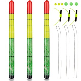 QualyQualy Fishing Floats, Weighted Catfish Pole Floats, High Visibility Wood Pole Fishing Float for Catfish Pike 7IN 10IN 12IN, 3PCS (Green&Yellow Pole Float, 12"-3Pcs)