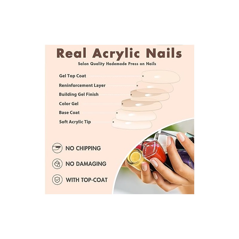 Uñas Postizas De Color Marrón Claro Con Forma De Almendra,