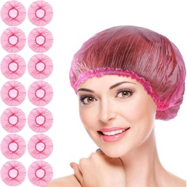 100 Pcs Pink Disposable Shower Caps, for Women Plastic Shower Caps Shower Hat Large Shower Cap Elastic Hair Cap for Home Use Hotel Spa and Hair Salon, Personal Care Bathing Accessories