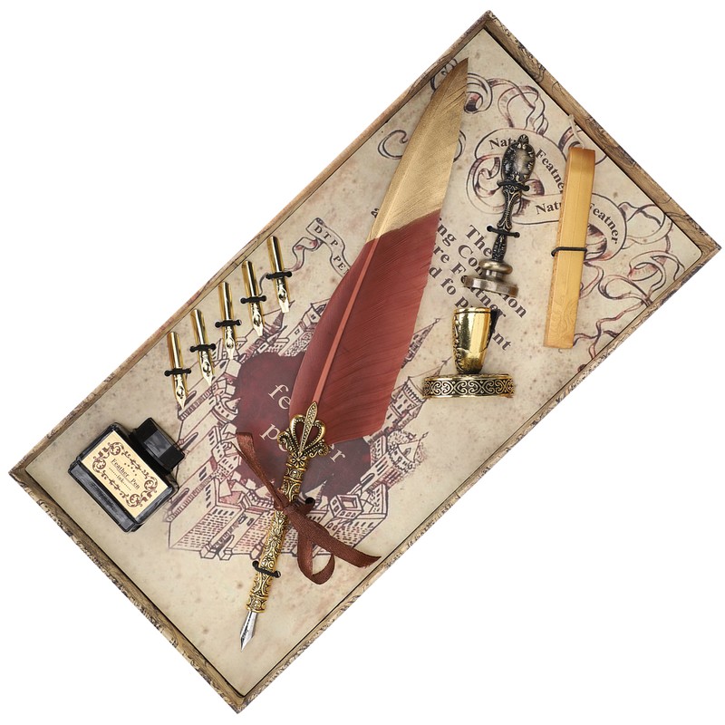 Quill Pen Set Feather Writing Drawing Dip Pen Students Teacher