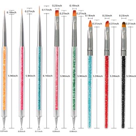 Function Nail Brush for Dotting Drawing Nail Art Brushes for Gel Nails Painting Tools Liner Design Nail Art Kit with Glitter Handle