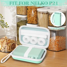 Teyomi Case Compatible with NELKO P21, for NIIMBOT D110, for JADENS D110 Label Maker with 3 Roll Label Tape(Label Paper 1/2" x 1 1/2" (12mm X 40mm))-Hard Shell Storage Bag-Green