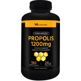 ML Naturals Standardized Propolis 1200 mg 180 Vegetable Capsules. Supports Immune System, NSF-Certified & cGMP-Compliant Facility, Third-Party Lab Tested