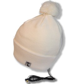 TOOKS POMADOR Pom Headphone Beanie with Cuff, Built-in Removable Headphones - Color: Winter White