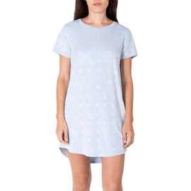 Paris Hilton Velour Crew Neck Shirttail Hem Rhinestone Nightshirt, Blue ICONIC, XL