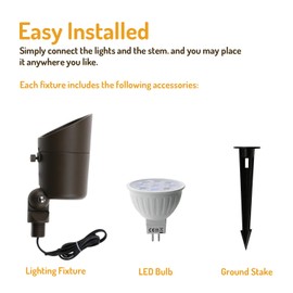 Lumina 4W LED Landscape Lights Cast-Aluminum Waterproof Outdoor Low Voltage Spotlights for Walls Trees Flags Light with Warm White 4W MR16 LED Bulb and ABS Ground Stake Bronze SFL0101-BZLED2 (2PK)