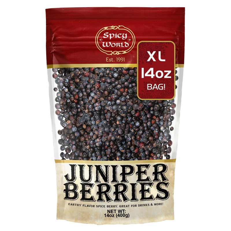 Spicy World Juniper Berries Whole 14 Ounce Bag- Pure -