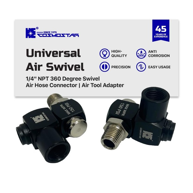 Cosmostar Universal 1/4" NPT 360 Degree Swivel Air Hose Connector