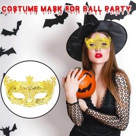 Bounzhi Women Black Venetian Mask Fox Masquerade Party Ball Eye Carnival Masks (Gold)