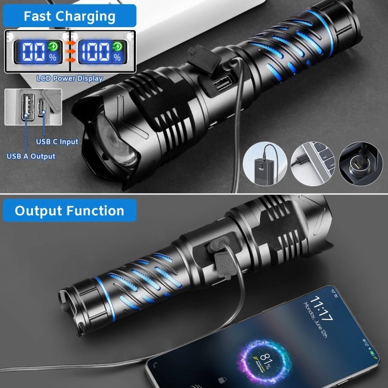 Garberiel Super Bright 900000Lumen 50W LED Powerful Flashlight Rechargeable Tactical
