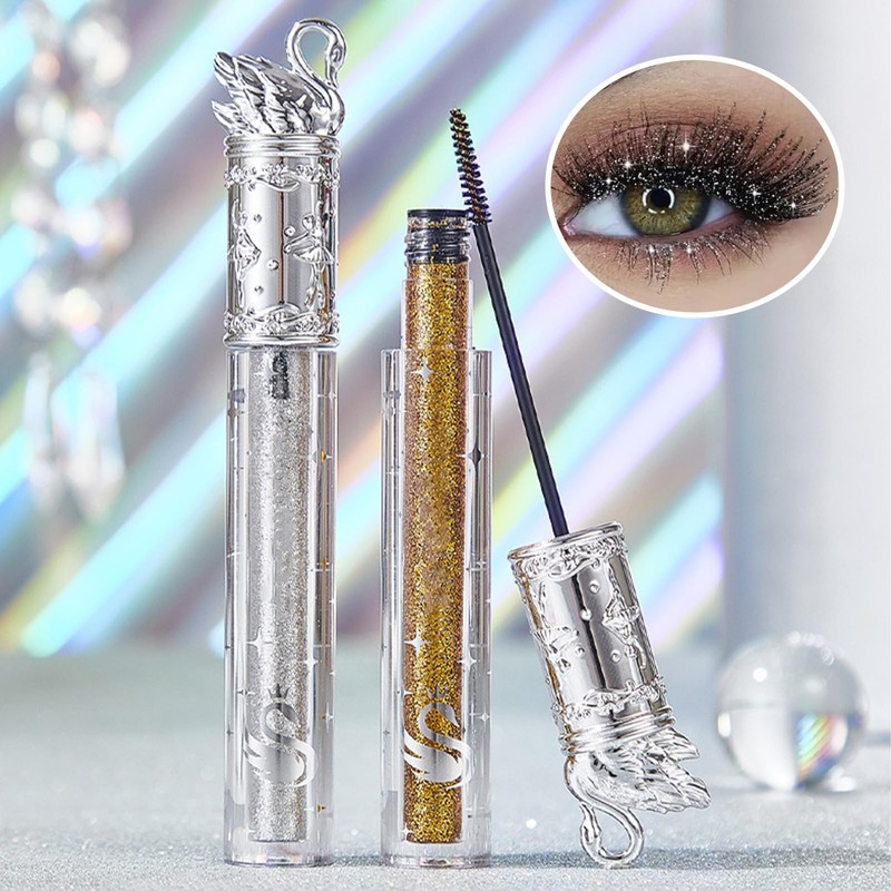 Glitter Mascara, Silver Waterproof Lashes, Diamond Sparkle Mascara for Shiny