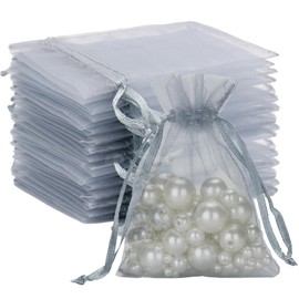 G2PLUS Silver Grey Organza Gift Pouches - 10x12 CM Small Organza Favor Bags, 100 PCS Wedding Jewelry Bags - Clear Mesh Pouches Perfect for Wedding, Christmas, Birthday, Anniversary