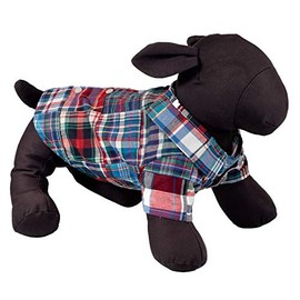 The Worthy Dog Multi Patch Madras Button Up Look Pet Shirt, Soft Cotton Tank T-Shirt For Dogs, Breathable Summer Outfit, Fits Large Size Dogs, Blue Multicolor