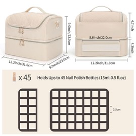 CUBETASTIC Nail Polish Organizer, Portable Nail Polish Storage Case Holds 45 Bottles Nail Polish & Nail Lamp, Travel Nail Supplies Organizer for Nail Tech Kit & Manicure Tools (White, 45 Slots)