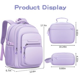 PRAGARI Kids Backpack for Girls School Backpack with Lunch Box 3Pcs Set Pencil Case Bookbag Cute Elementary Students Daypacks