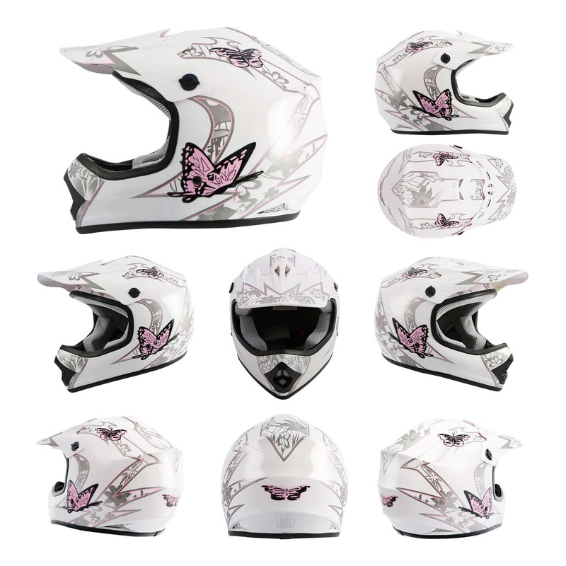 TCMT Youth Pink Butterfly Dirt Bike ATV Helmet Motocross with