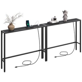 MAHANCRIS 2 Pack Narrow Console Sofa Table with Charging Station, Skinny Behind Couch Table, 39.4" L x 5.9" W x 31.5" H, Long Entryway Tables for Living Room, Hallway, Foyer, Black CTBK968E01S2