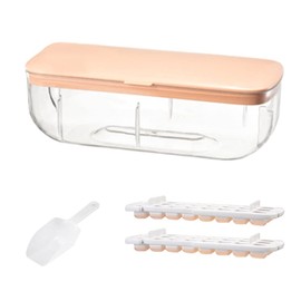 Press Type Ice Cube Maker, Ice Cube Trays with Lid and Container Ice Mould Double Layer Creative Ice Box, Comes with Ice Shovel, One Second Release All Ice Cubes, BPA Free - 48 Ice Cubes (Pink)