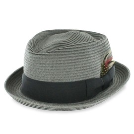 Belfry Braid Jazz Men’s Toyo Straw Porkpie Hat Grey Small