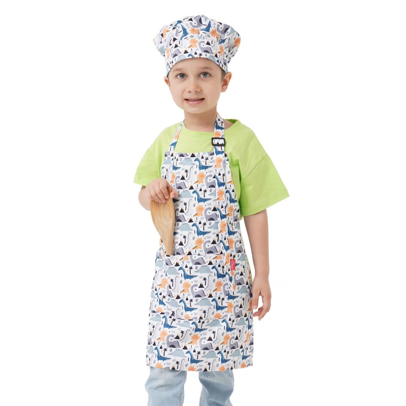 ALIPOBO Kids Apron and Chef Hat Set, Children's Kitchen Cooking