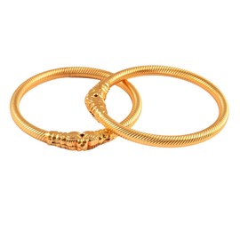 JewarHaat Indian Gold Bangles 2 Piece Shermoonh/Shermukhi Kada Gold Plated Daily Use Lion Design Fashion Jewelry for Women & Girls, 2.4, Brass, no gemstone