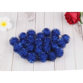 YYCRAFT 50pcs Glitter Tinsel Pom Poms Sparkle Balls for DIY Craft/Party Decoration/Cat Toys(25mm,Royal)