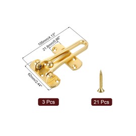 sourcing map 3Pcs Swing Bar Door Lock Zinc Alloy Door Safety Latch Security Door Buckle with Screws for Home Hotel Apartment, Gold