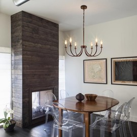 Puyveyor 6-Light Farmhouse Chandelier for Dining Room Lighting Fixtures Hanging, Oil-Rubbed Bronze Candle Chandelier, Industrial Modern Chandelier for Bedroom, Foyer, Kitchen, Living Room, Entryway