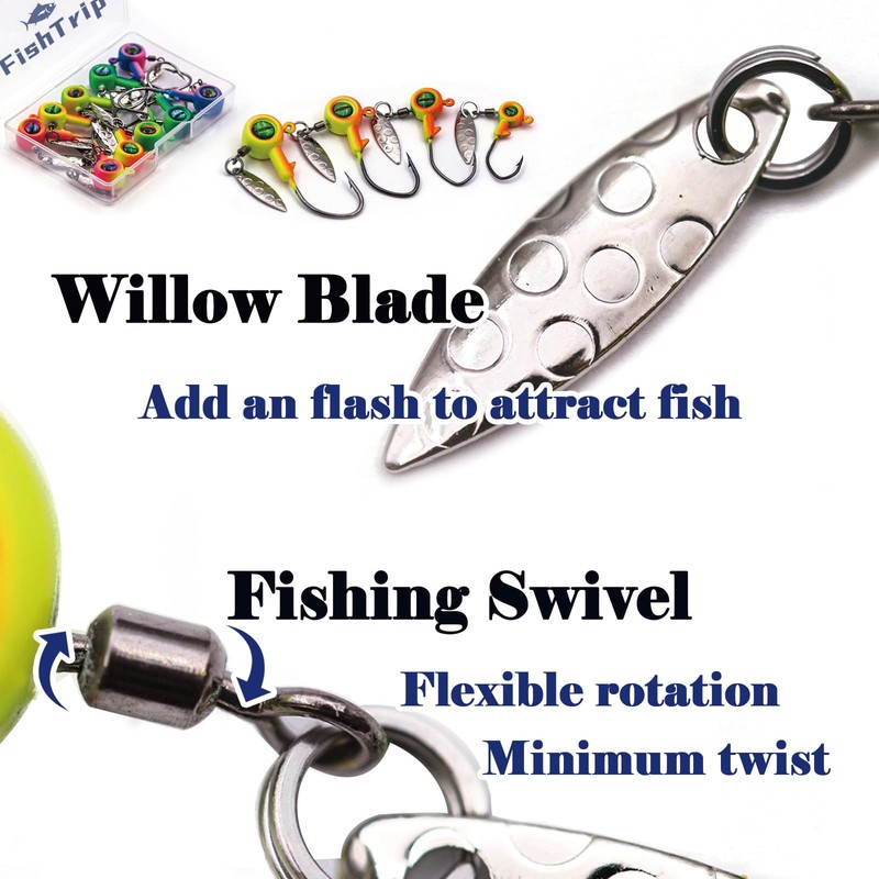 FishTrip Jig Heads Hooks with Spinner - 10Pcs Underspin Crappie