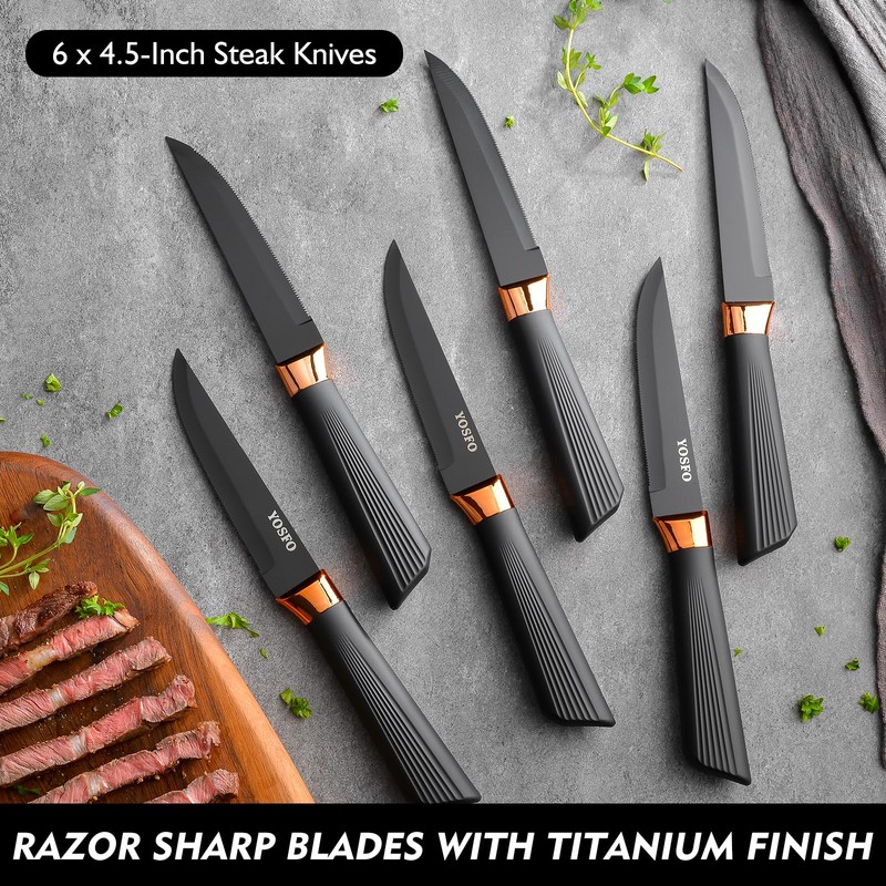 YOSFO Kitchen Knife Set,15 Pcs Knife Set with Block and