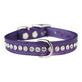 OmniPet Signature Leather Crystal Dog Collar, African Violet Ostrich Grain Leather, Fits 7.5"-9.5" Neck Size