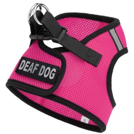 Dogline Boston Step in Mesh Dog Harness with Deaf Dog Patch No Choke Pet Vest Soft Gentle Padded Chest Halter for Puppies Small Medium and Large Dogs 27 to 31 inches Girth Hot Pink