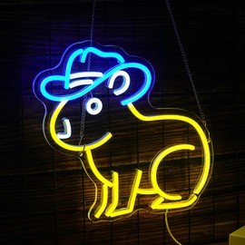 Noasktt Capybara Neon Sign, Cute Cowboy Hat Capybara Led Light Neon Sign Animals Wall Decor Artled Bar Sign Night Lights Backdrop Lights Led Business Signs Creative Neon Lights Signs Usb Powered