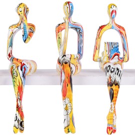 XYQXYQ Resin Graffiti Home Decor Thinker Statue Accents, Set of 3 Thinker Sculptures Office Decor Modern Abstract Resin Decoration on Shelf Table Desk for Living Room Office (Yellow)