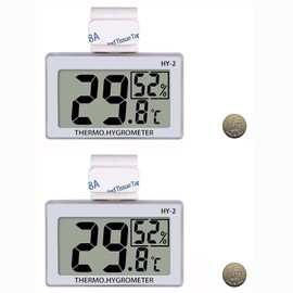 Samcos Thermometer/Hygrometer, Pack of 2, Reptile Temperature and Humidity Management, Thermometer, Hygrometer, Room Thermometer, Digital Amphibians, Humans, HD LCD, Velcro, Hook Included, Reptile