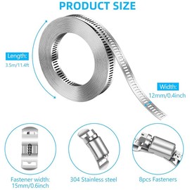 Hose Clamp,2.5m Hose Clips,Jubilee Clips,Hose Clamps,Worm Drive Hose Clamps,Worm Gear Band Clamps,Ducting Clamps,Adjustable Jubilee Clips,Worm Gear Hose Clamps Assortment Kit with 12 Fasteners Clamps