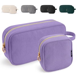 KALIDI Travel Makeup Bag for Women Corduroy Make Up Pouch with Metal Ring Zipper Portable Cosmetic Organizer Toiletry Make-up Bag for Handbags