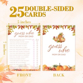 TIOFUNO Fall Baby Shower Games, Guess Who Mom or Dad Game Cards, 5x7 in, Thanksgiving Baby Shower Party Favor Decorations Supplies - A03