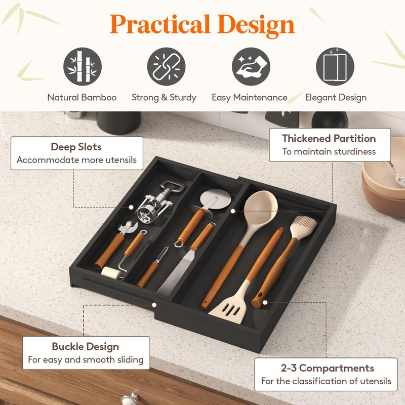 Lifewit Utensil Organizer for Kitchen Drawer, Expandable Cooking Utensil Tray,
