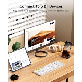 Foldable Bluetooth Keyboard with Numeric Keypad, Samsers Full-Size Wireless Folding Keyboard with PU Leather, Portable Travel Keyboard for iOS Android Windows MacOS, Support 3 Device(BT5.1 x 3) Silver