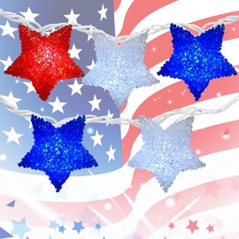 Red White and Blue Lights for Fourth of July Decorations, 8.2Ft 10 LED Patriotic Star Lights Shatterproof, Plug in 4th of July Outdoor Lights for Independence Day Memorial Day Xmas Decor