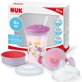 NUK 3-in-1 Drinking Set with Trainer Cup Trainer Cup Sippy Cup (6+ Months), Magic Cup 360° Drinking Cup (8+ M) & Action Cup Drinking Bottle Children (12+ M) | 230 ml | BPA-Free | Girls