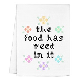 Moonlight Makers, The Food Has Weed In It - Funny Dish Towels, Colorful Cross Stitch Effect, Funny Kitchen Towels for Bakers and Cooks, 100% Cotton Dish Towels, Adult Apartment Essentials, Gift Idea